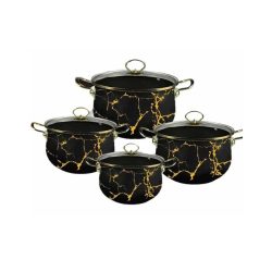 Set de 8 vase emailate, set de vase negre cu marmură aurie