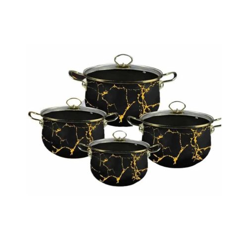 Set de 8 vase emailate, set de vase negre cu marmură aurie