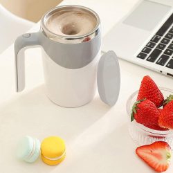   Cana Electrica GREATON Inteligenta cu Auto-Amestecare, Cana Mixer Pentru Cafea Din Otel Inoxidabil, Magnetica, Tip Termos, Cu Capac, Incarcare USB, Capacitate 380ml