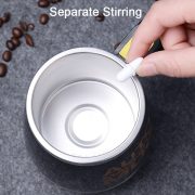 Cana Electrica GREATON Inteligenta cu Auto-Amestecare, Cana Mixer Pentru Cafea Din Otel Inoxidabil, Magnetica, Tip Termos, Cu Capac, Incarcare USB, Capacitate 380ml