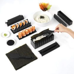   Set de preparare sushi, 2 spatule si 8 forme diferite, plastic, negru