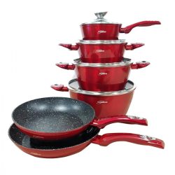   Set de vase din aluminiu acoperit cu marmură din 10 piese Colectia Platinum, roșu lucios